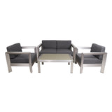 Aviara Outdoor 4-Seater Aluminum Chat Set with Tempered Glass-Topped Coffee Table by Christopher Knight Home
