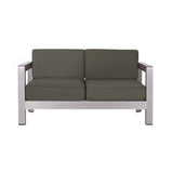 Aviara Outdoor 4-Seater Aluminum Chat Set with Tempered Glass-Topped Coffee Table by Christopher Knight Home