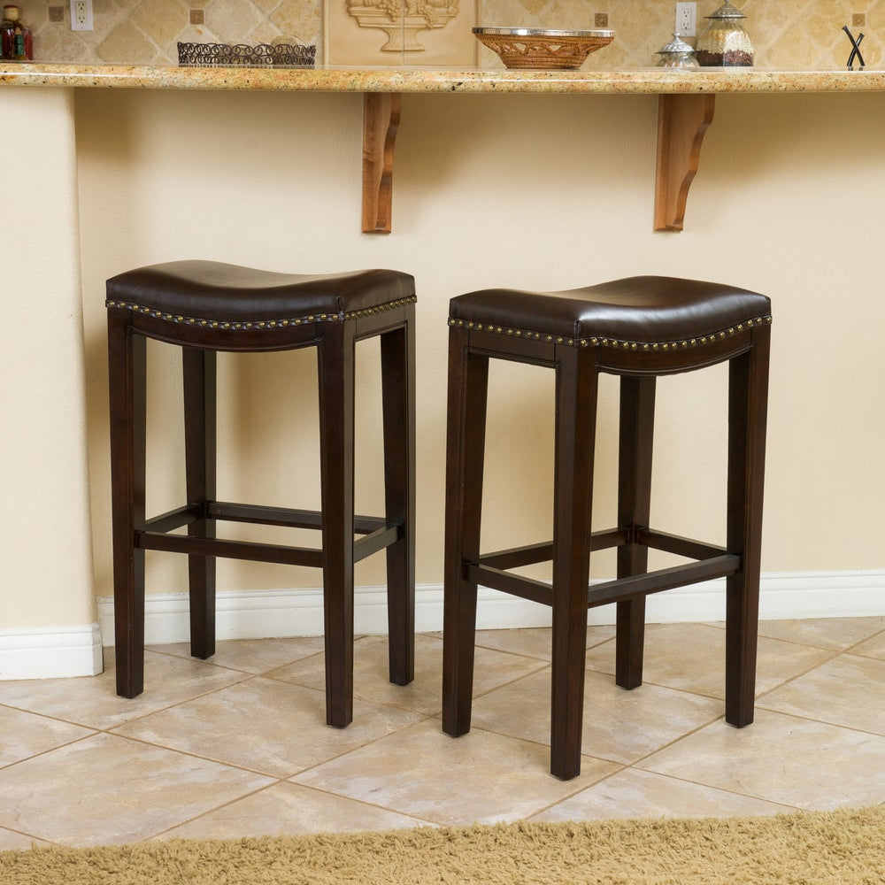 Avondale Brown Bonded Leather Backless Bar Stool (Set of 2) by Christopher Knight Home