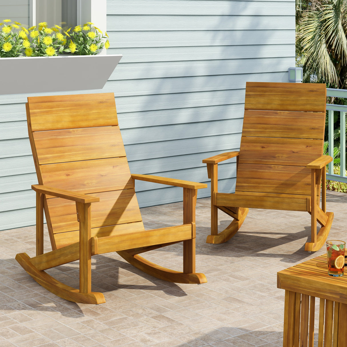 Axson Outdoor Acacia Wood Outdoor Adirondack Rocking Chair by Christopher Knight Home