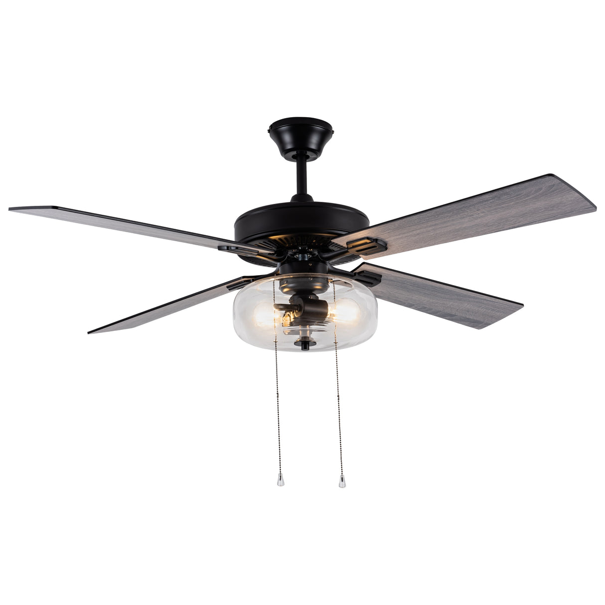 Aya River of Goods Black Metal and Glass 52-Inch Ceiling Fan with Light - 52" x 52" x 13.5"/18.5"