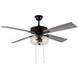 Aya River of Goods Black Metal and Glass 52-Inch Ceiling Fan with Light - 52" x 52" x 13.5"/18.5"