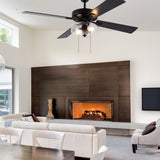 Aya River of Goods Black Metal and Glass 52-Inch Ceiling Fan with Light - 52" x 52" x 13.5"/18.5"