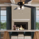 Aya River of Goods Black Metal and Glass 52-Inch Ceiling Fan with Light - 52" x 52" x 13.5"/18.5"
