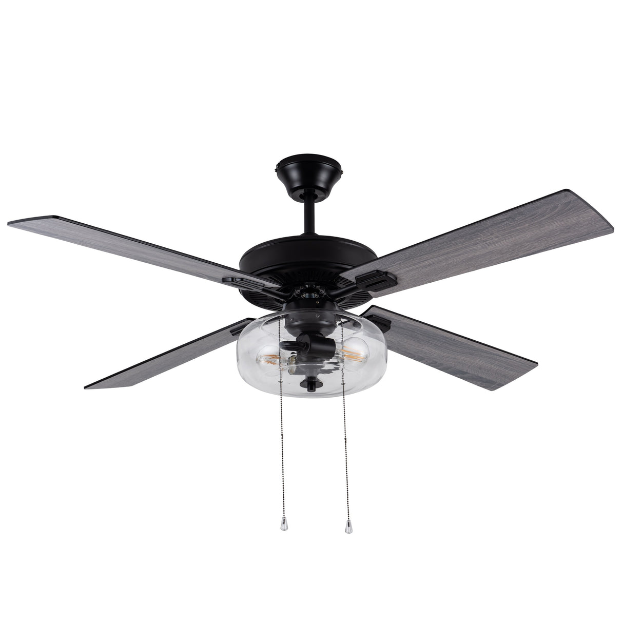 Aya River of Goods Black Metal and Glass 52-Inch Ceiling Fan with Light - 52" x 52" x 13.5"/18.5"