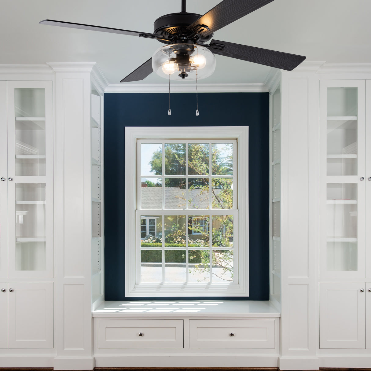 Aya River of Goods Black Metal and Glass 52-Inch Ceiling Fan with Light - 52" x 52" x 13.5"/18.5"