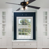 Aya River of Goods Black Metal and Glass 52-Inch Ceiling Fan with Light - 52" x 52" x 13.5"/18.5"