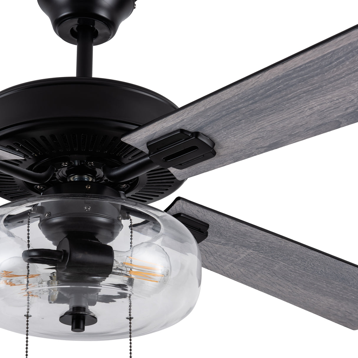 Aya River of Goods Black Metal and Glass 52-Inch Ceiling Fan with Light - 52" x 52" x 13.5"/18.5"