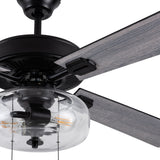 Aya River of Goods Black Metal and Glass 52-Inch Ceiling Fan with Light - 52" x 52" x 13.5"/18.5"