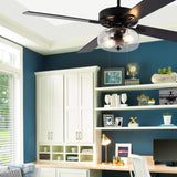 Aya River of Goods Black Metal and Glass 52-Inch Ceiling Fan with Light - 52" x 52" x 13.5"/18.5"