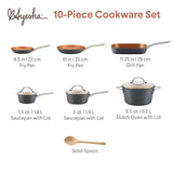 Ayesha Curry Home Collection Hard Anodized Aluminum Cookware Set, 10-Piece, Gray