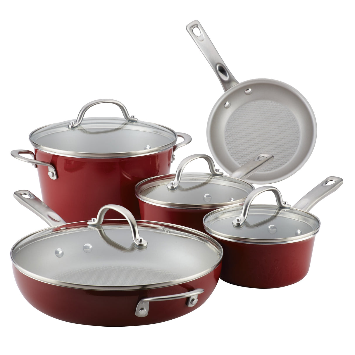 Ayesha Curry Home Collection Porcelain Enamel Nonstick Cookware Pots and Pans Set, 9-Piece