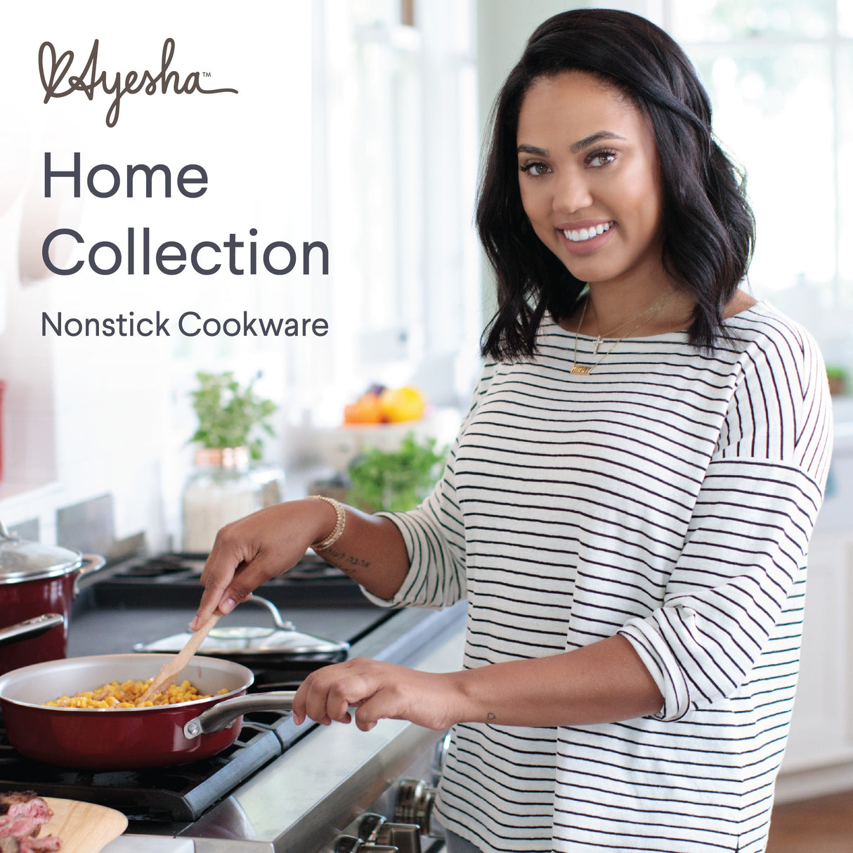 Ayesha Curry Home Collection Porcelain Enamel Nonstick Cookware Pots and Pans Set, 9-Piece