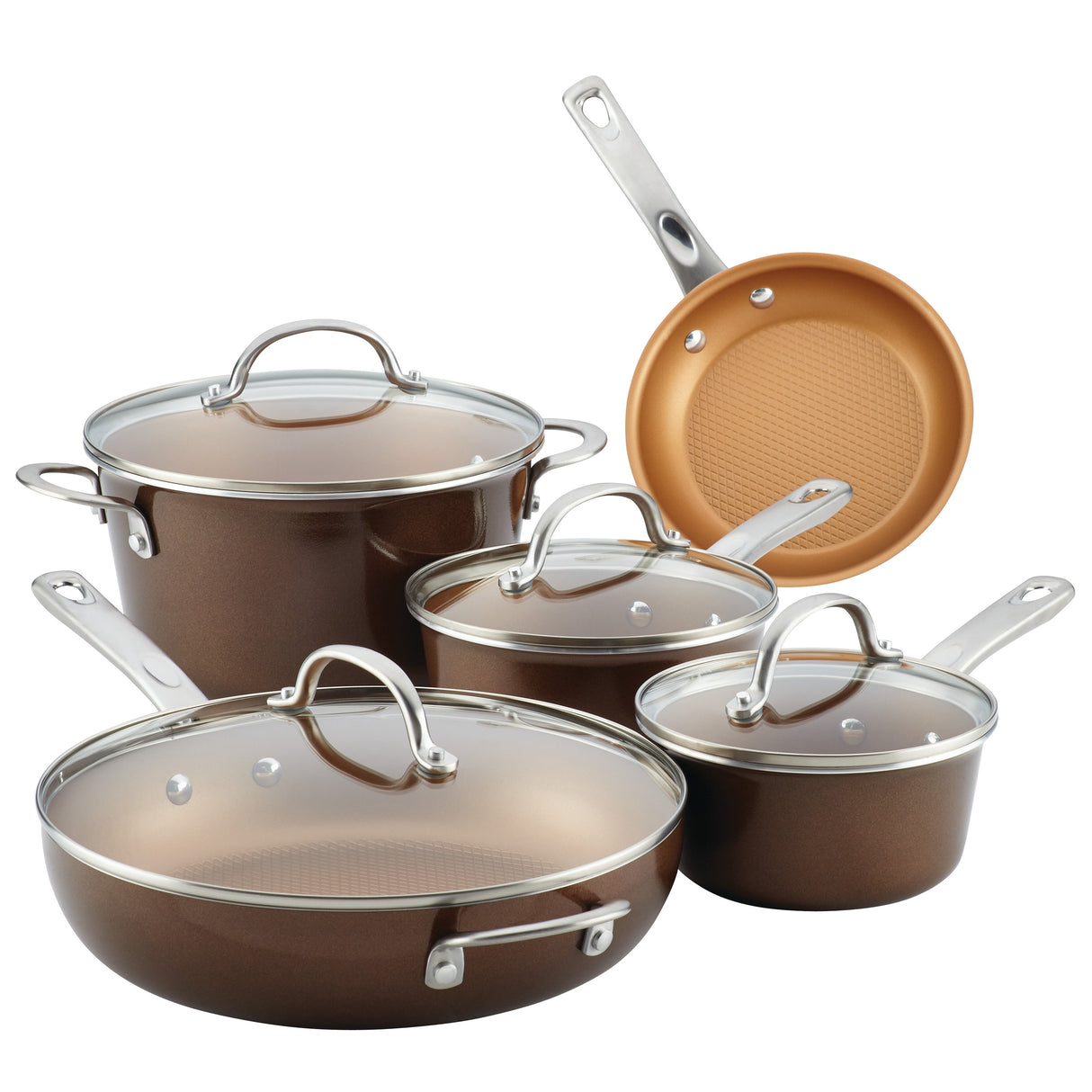 Ayesha Curry Home Collection Porcelain Enamel Nonstick Cookware Pots and Pans Set, 9-Piece