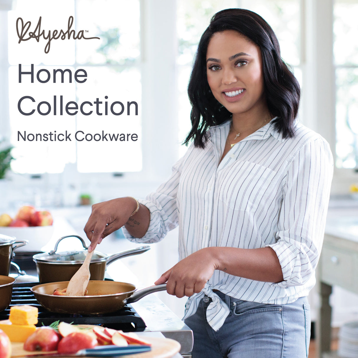 Ayesha Curry Home Collection Porcelain Enamel Nonstick Cookware Pots and Pans Set, 9-Piece