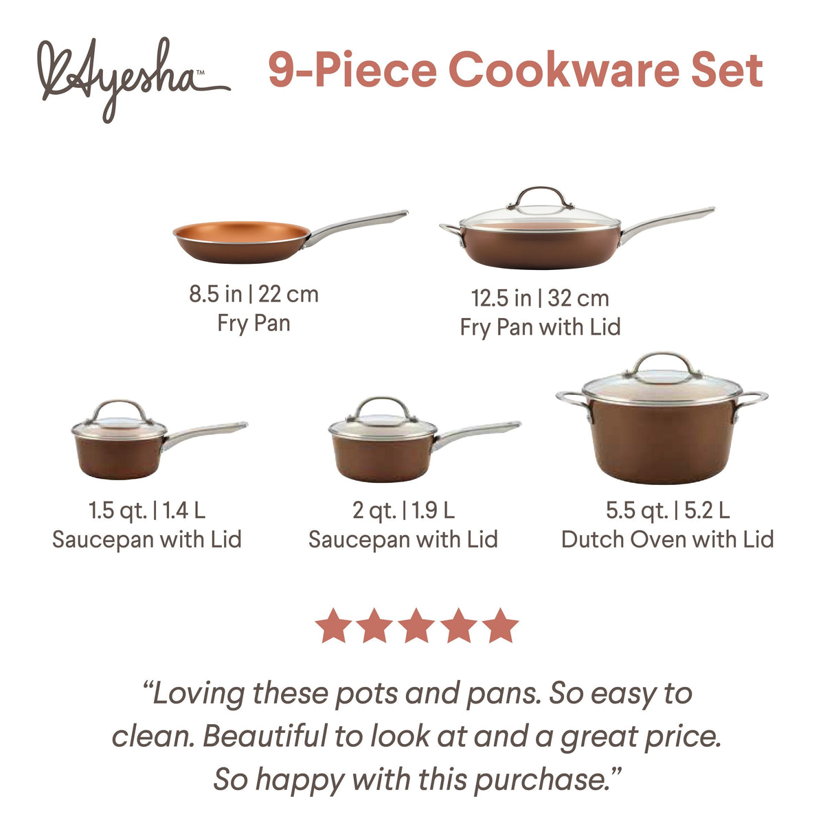 Ayesha Curry Home Collection Porcelain Enamel Nonstick Cookware Pots and Pans Set, 9-Piece