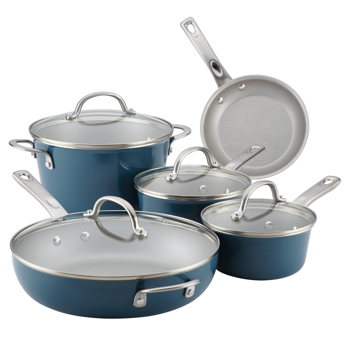 Ayesha Curry Home Collection Porcelain Enamel Nonstick Cookware Pots and Pans Set, 9-Piece