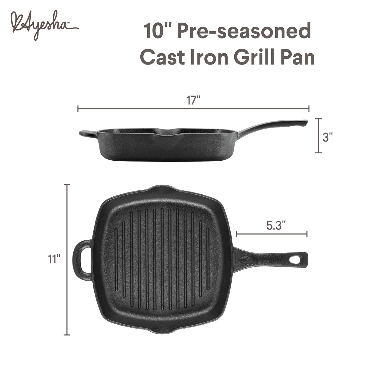 Ayesha Curry Preseasoned Cast Iron Square Grill Pan,10in