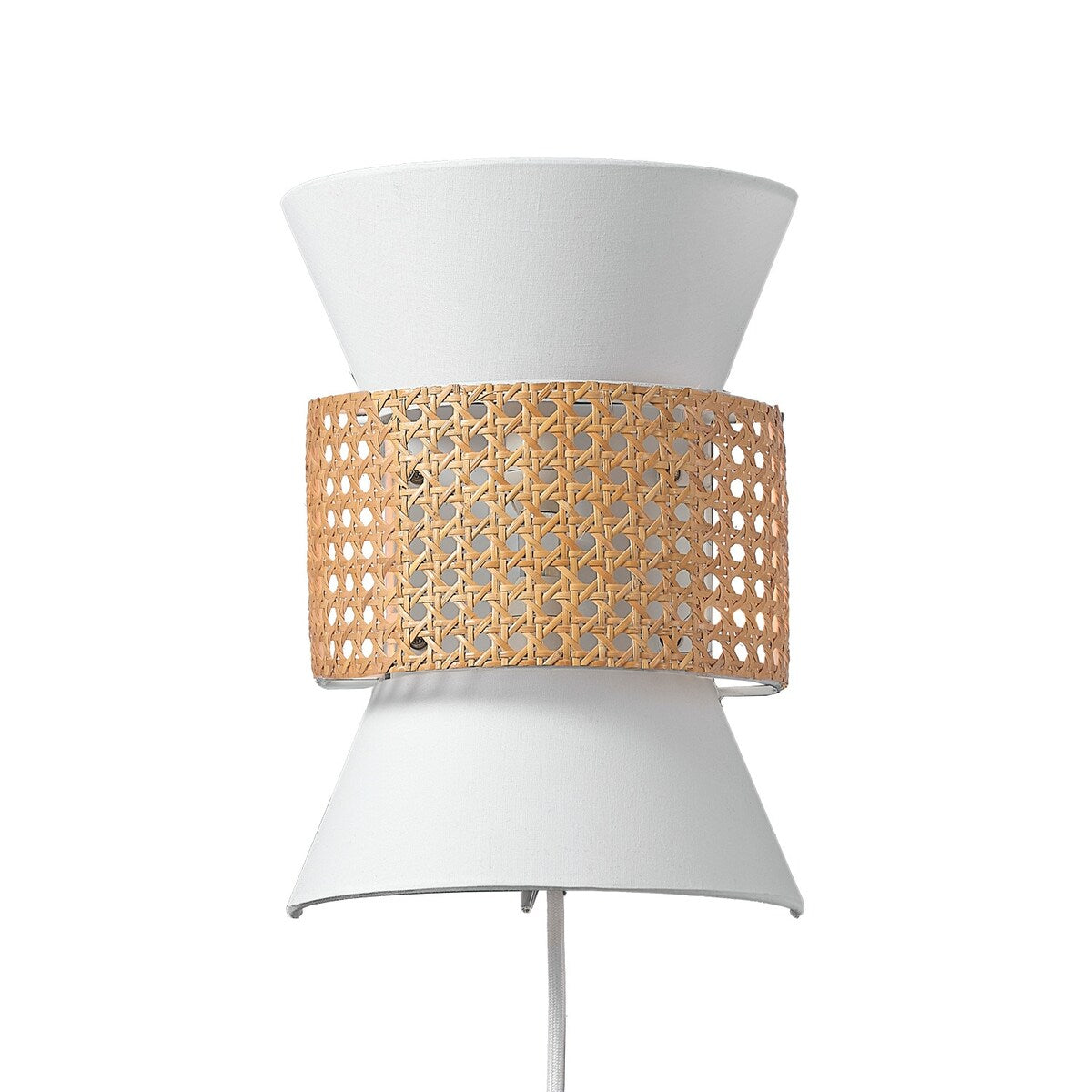 Ayla 2-Light Plug-In or Hardwire Wall Sconce with White Fabric Shade and Rattan Accent - one size