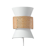 Ayla 2-Light Plug-In or Hardwire Wall Sconce with White Fabric Shade and Rattan Accent - one size