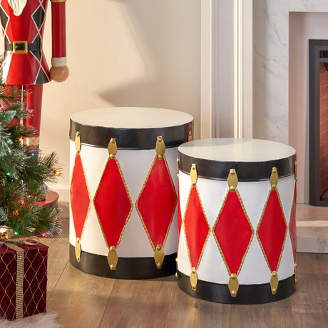 Ayr Indoor/Outdoor Toy Drum Decoration Set by Christopher Knight Home, Red and White
