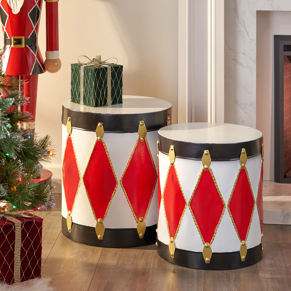 Ayr Indoor/Outdoor Toy Drum Decoration Set by Christopher Knight Home, Red and White