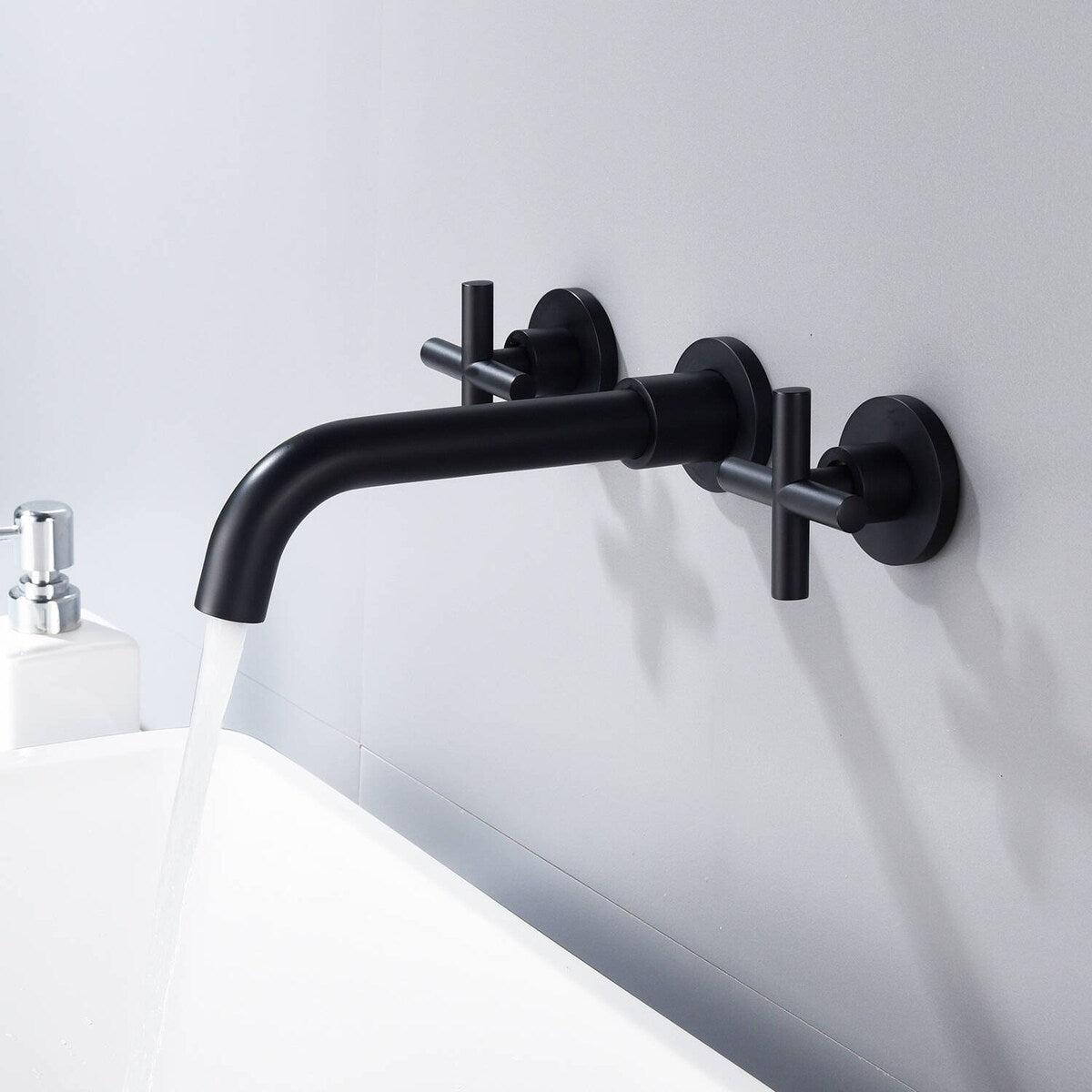 BATHLET Wall Mount Double Handles Cross Handle Bathroom Sink Faucet