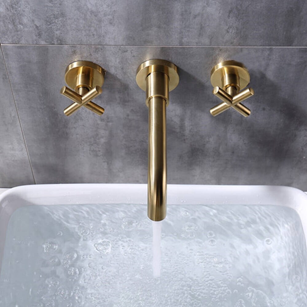 BATHLET Wall Mount Double Handles Cross Handle Bathroom Sink Faucet
