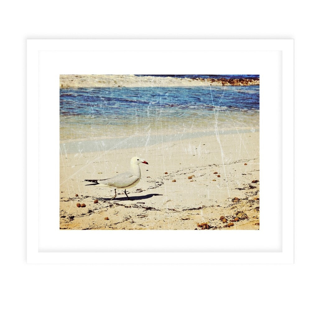 BEACH BIRD VINTAGE White Framed Giclee Print By Kavka Designs