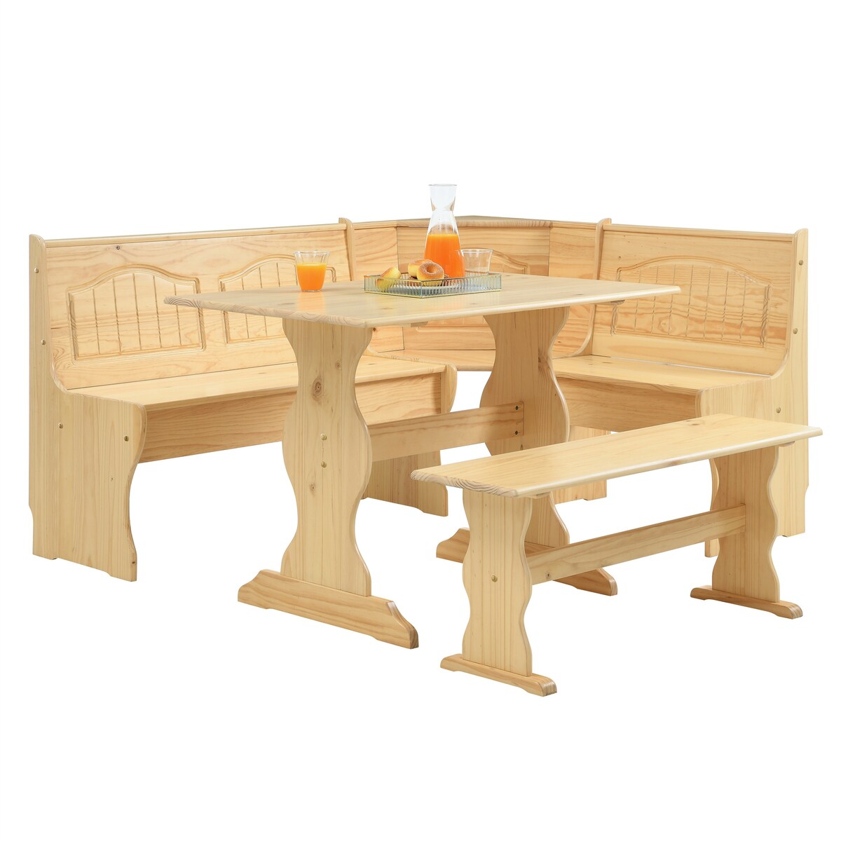 BIKAHOM 4 Pieces Solid Wood Breakfast Nook Corner Table Set with Side Bench, Hidden Storage Nook Table Set for Small Space