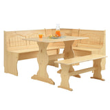 BIKAHOM 4 Pieces Solid Wood Breakfast Nook Corner Table Set with Side Bench, Hidden Storage Nook Table Set for Small Space