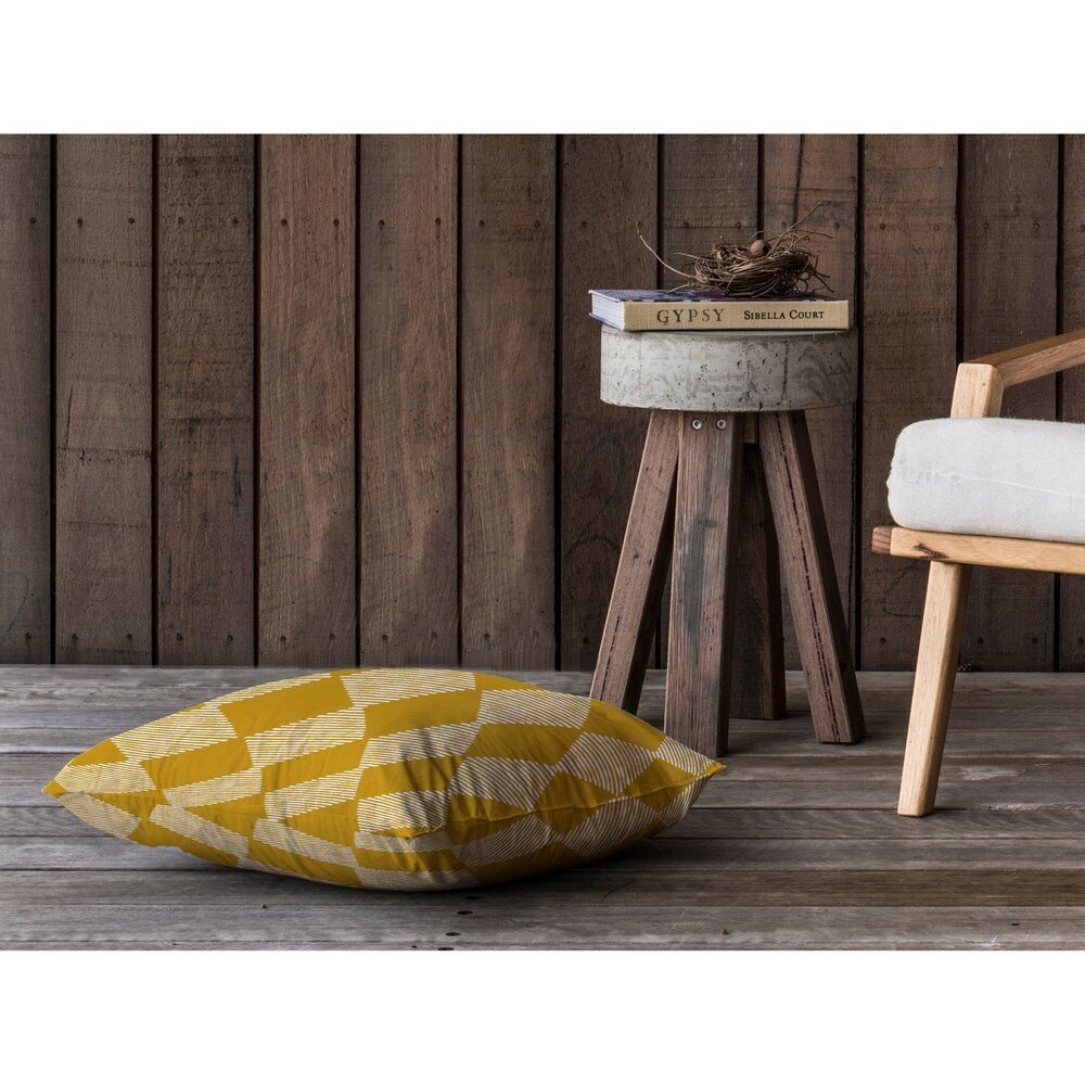 BLOCK PRINT CHECK BOARD IN MUSTARD Floor Pillow By Kavka Designs