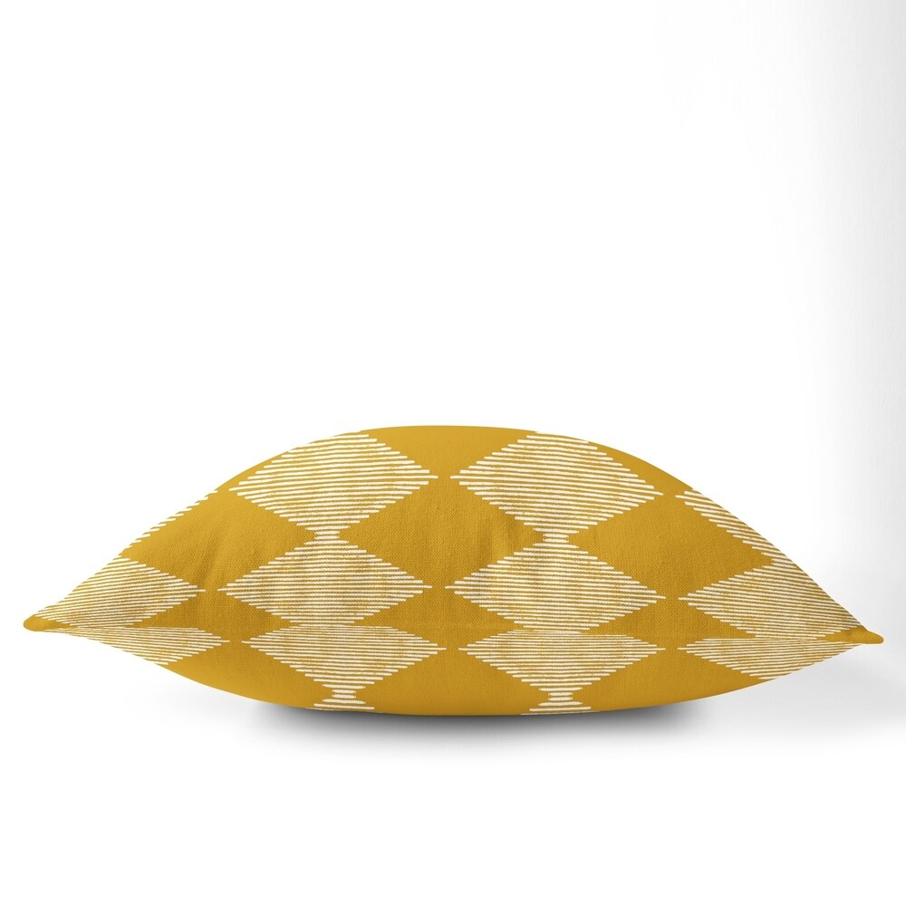 BLOCK PRINT CHECK BOARD IN MUSTARD Floor Pillow By Kavka Designs