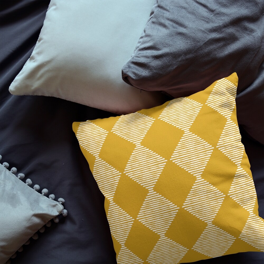 BLOCK PRINT CHECK BOARD IN MUSTARD Floor Pillow By Kavka Designs