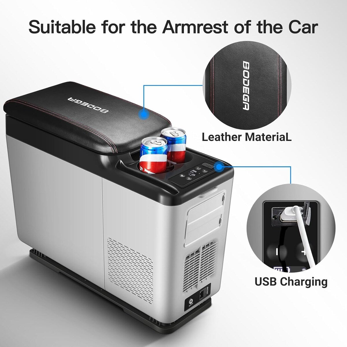BODEGA 12 Volt Refrigerator,16 Quart (15L) Car Fridge,Portable Refrigerator (5℉-68℉),12/24V DC for Outdoor,Vehicles