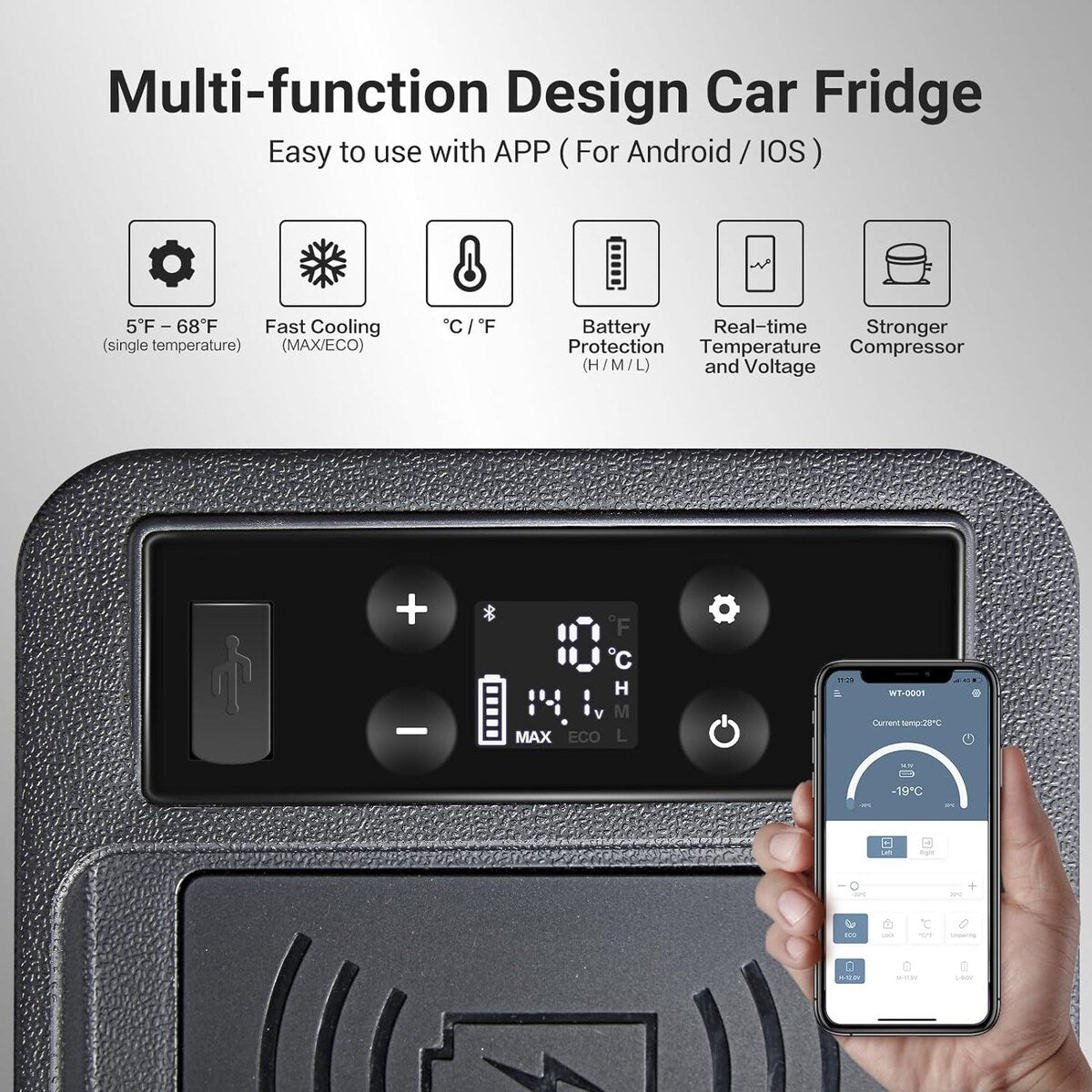 BODEGA 12 Volt Refrigerator,16 Quart (15L) Car Fridge,Portable Refrigerator (5℉-68℉),12/24V DC for Outdoor,Vehicles