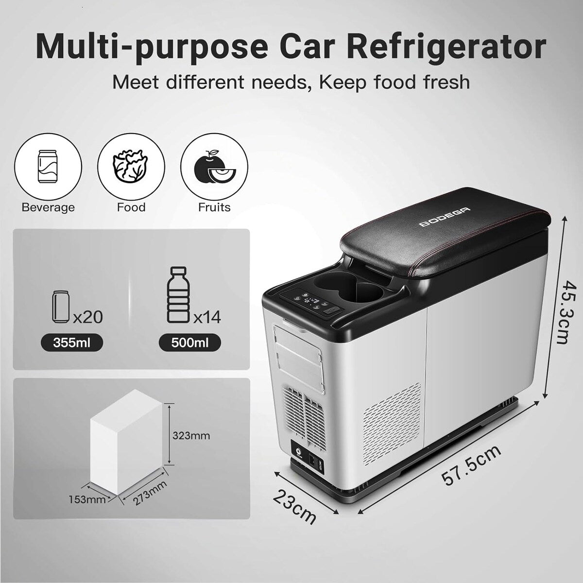BODEGA 12 Volt Refrigerator,16 Quart (15L) Car Fridge,Portable Refrigerator (5℉-68℉),12/24V DC for Outdoor,Vehicles