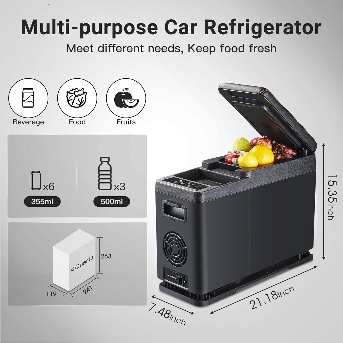 BODEGA 12 Volt Refrigerator,16 Quart (15L) Car Fridge,Portable Refrigerator (5℉-68℉),12/24V DC for Outdoor,Vehicles
