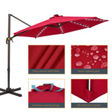 BONOSUKI 10Ft LED Patio Cantilever Offset Umbrella With Cross Base