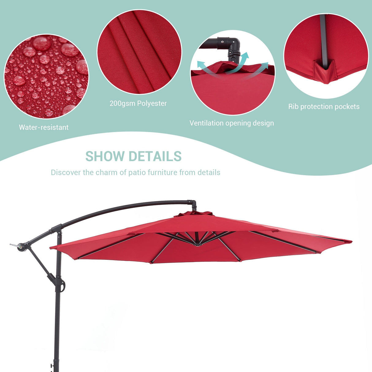 BONOSUKI 10ft Patio Umbrella,Hanging Market Umbrellas w/Tilt Adjustment