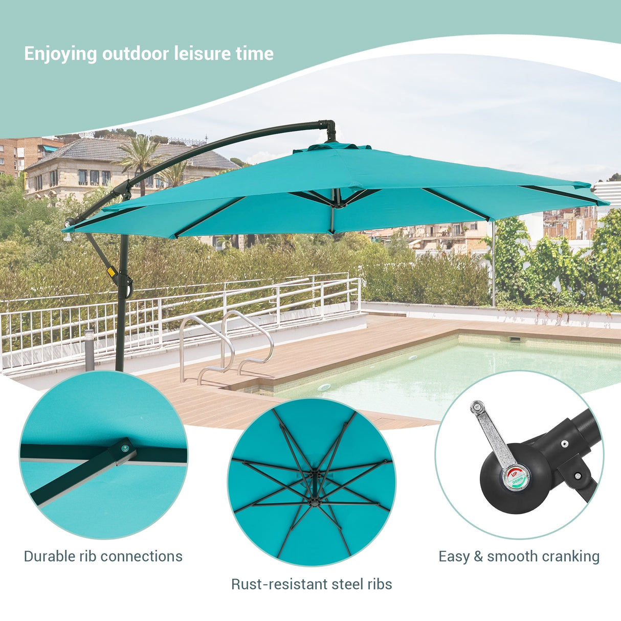 BONOSUKI 10ft Patio Umbrella,Hanging Market Umbrellas w/Tilt Adjustment