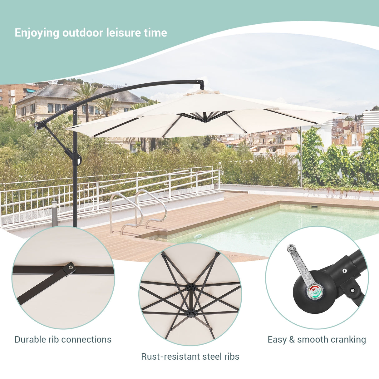 BONOSUKI 10ft Patio Umbrella,Hanging Market Umbrellas w/Tilt Adjustment