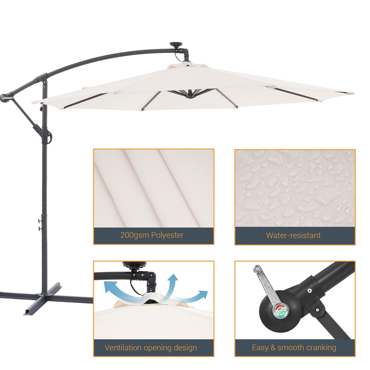 BONOSUKI 10ft Patio offset Umbrella Hanging Umbrella With LED Lights