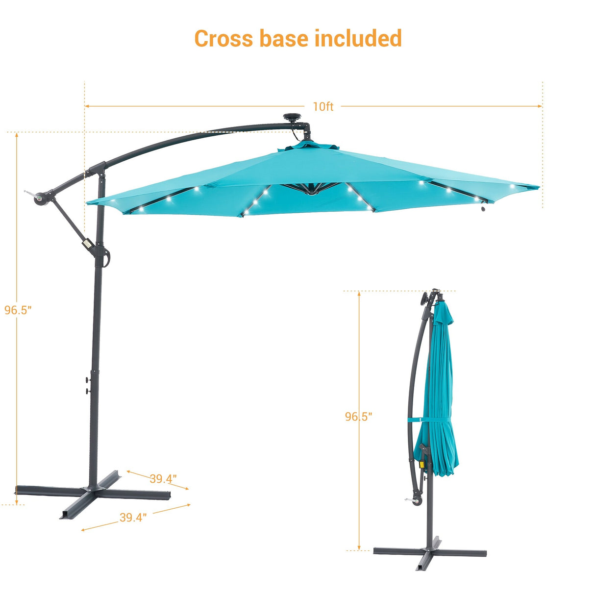 BONOSUKI 10ft Patio offset Umbrella Hanging Umbrella With LED Lights
