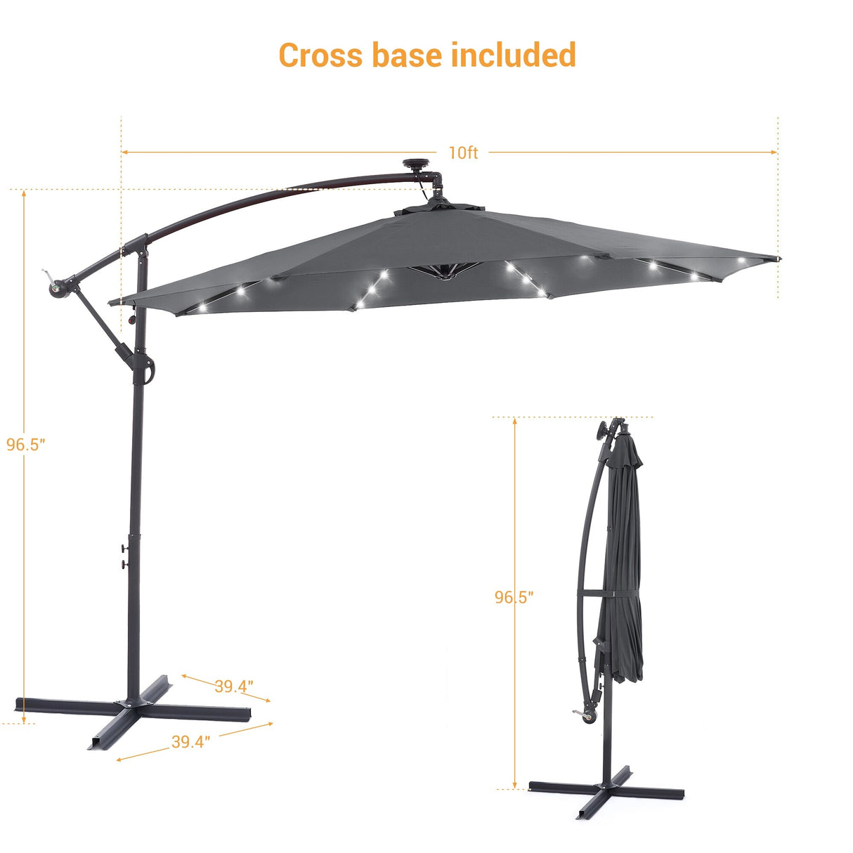 BONOSUKI 10ft Patio offset Umbrella Hanging Umbrella With LED Lights