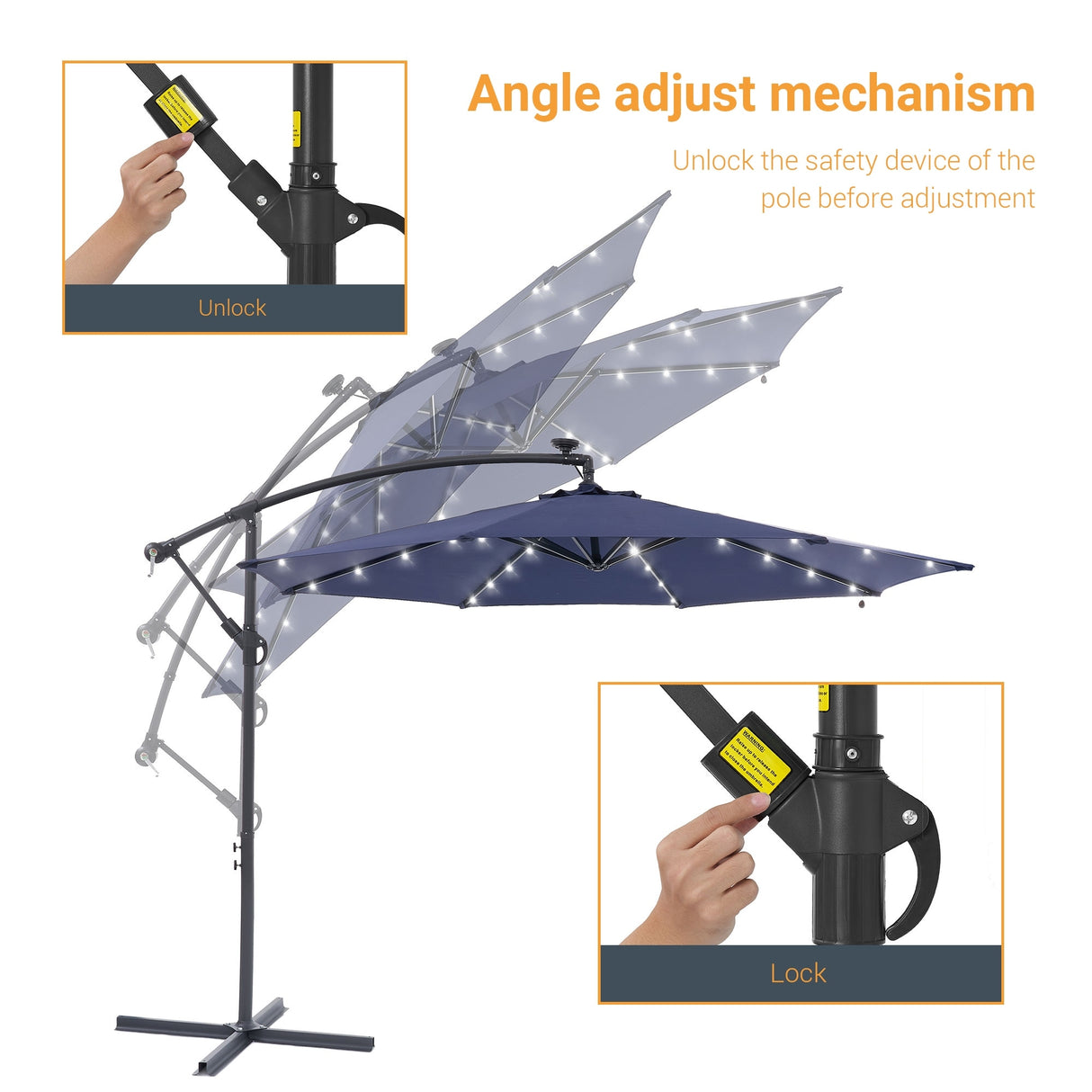 BONOSUKI 10ft Patio offset Umbrella Hanging Umbrella With LED Lights