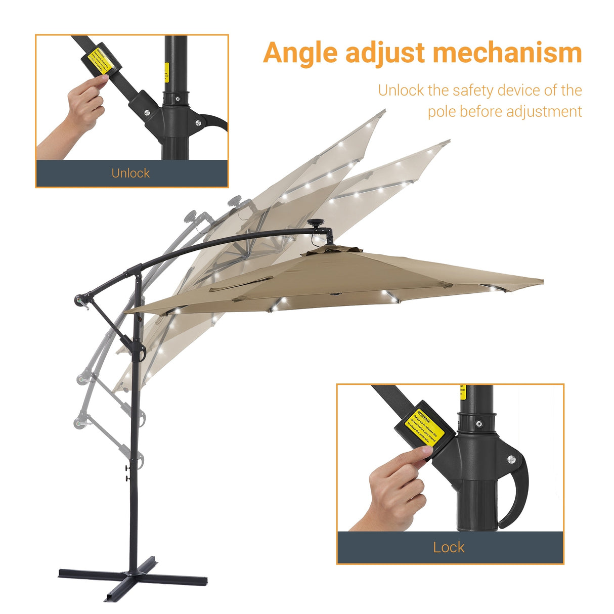 BONOSUKI 10ft Patio offset Umbrella Hanging Umbrella With LED Lights