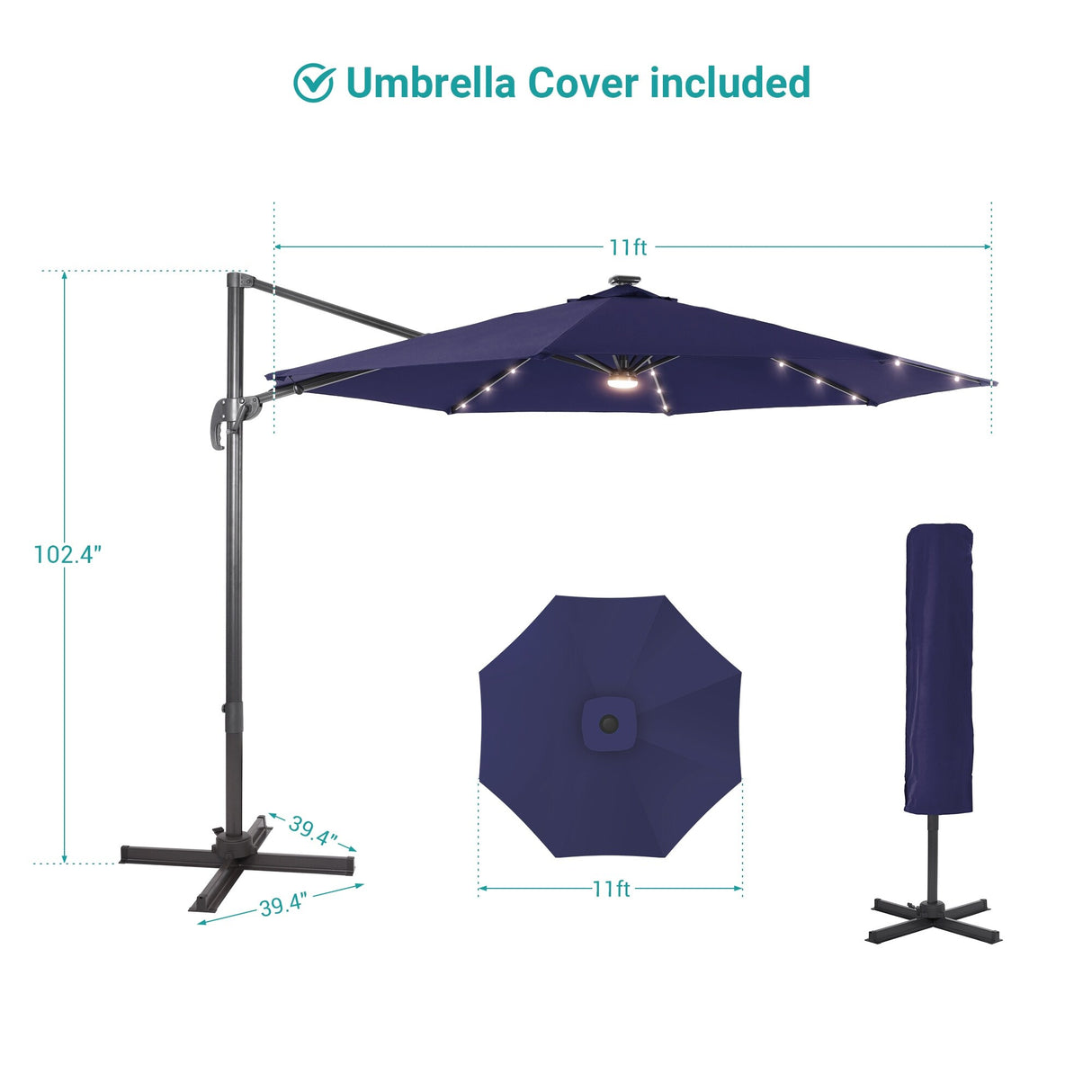 BONOSUKI 11FT LED Cantilever Patio Umbrella Angle Adjustment