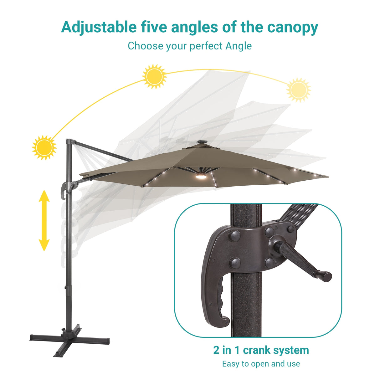 BONOSUKI 11FT LED Cantilever Patio Umbrella Angle Adjustment