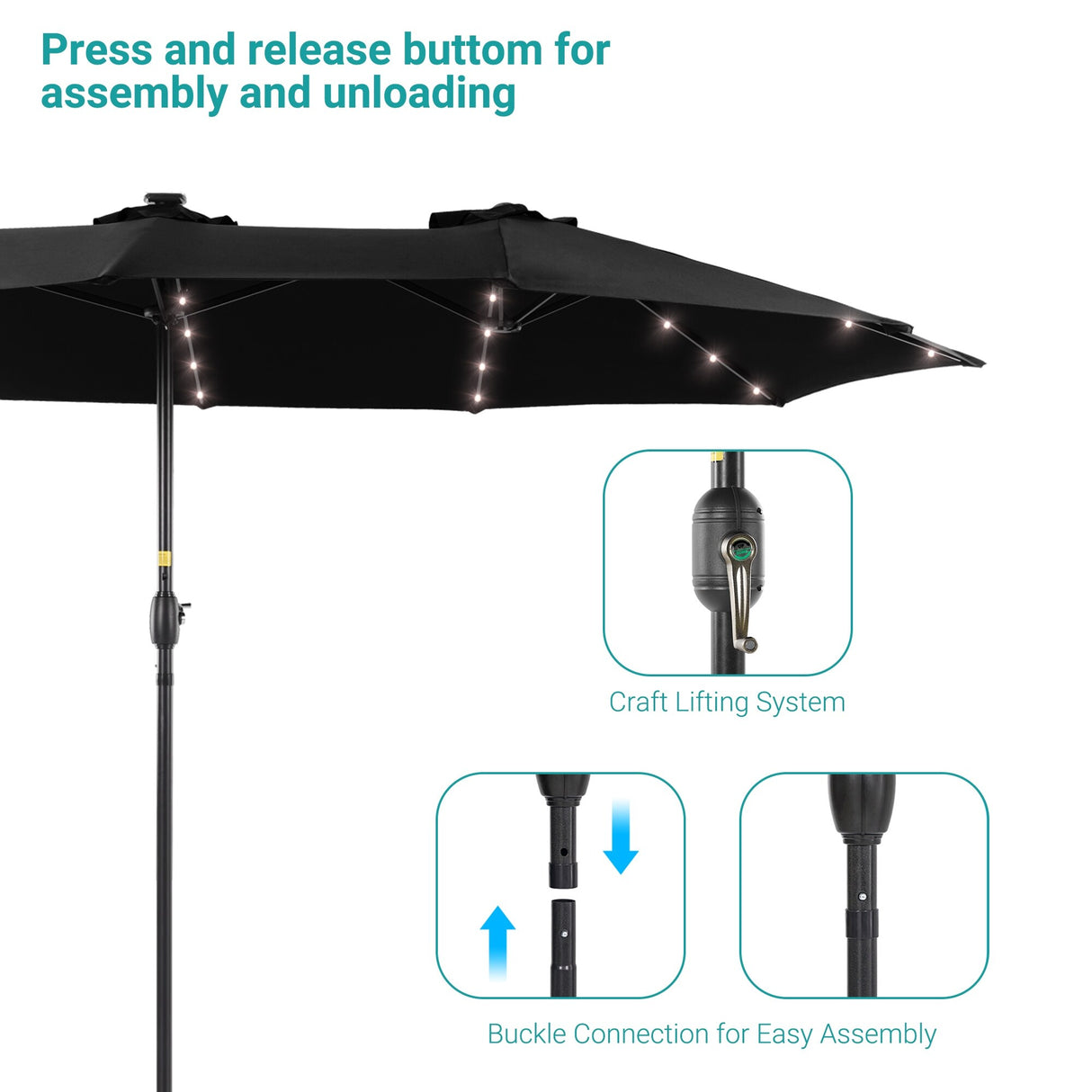 BONOSUKI 15x9ft LED Double-Sided Patio Umbrella Aluminum Large Canopy